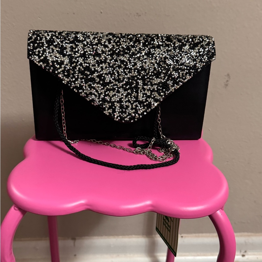 Black and Silver Glitter Women's Clutch